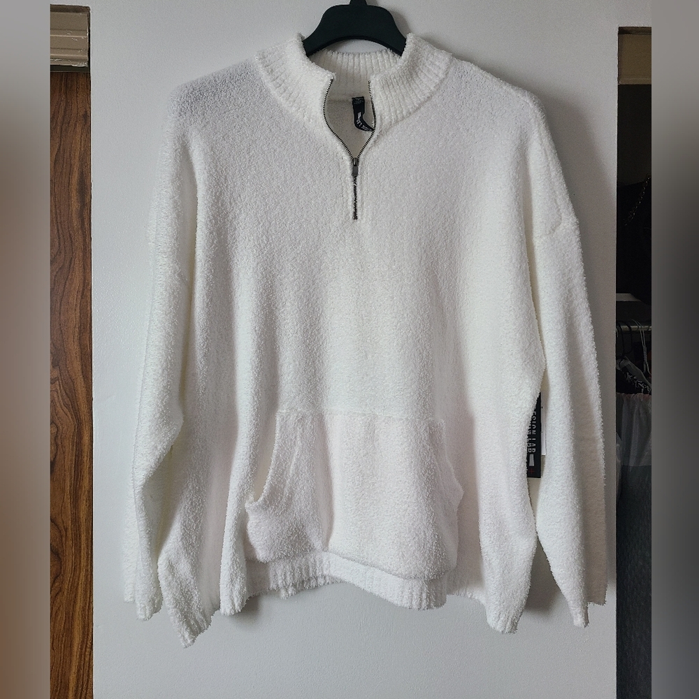 Design Lab Quater Zip Cozy White Sweater Womens 1X